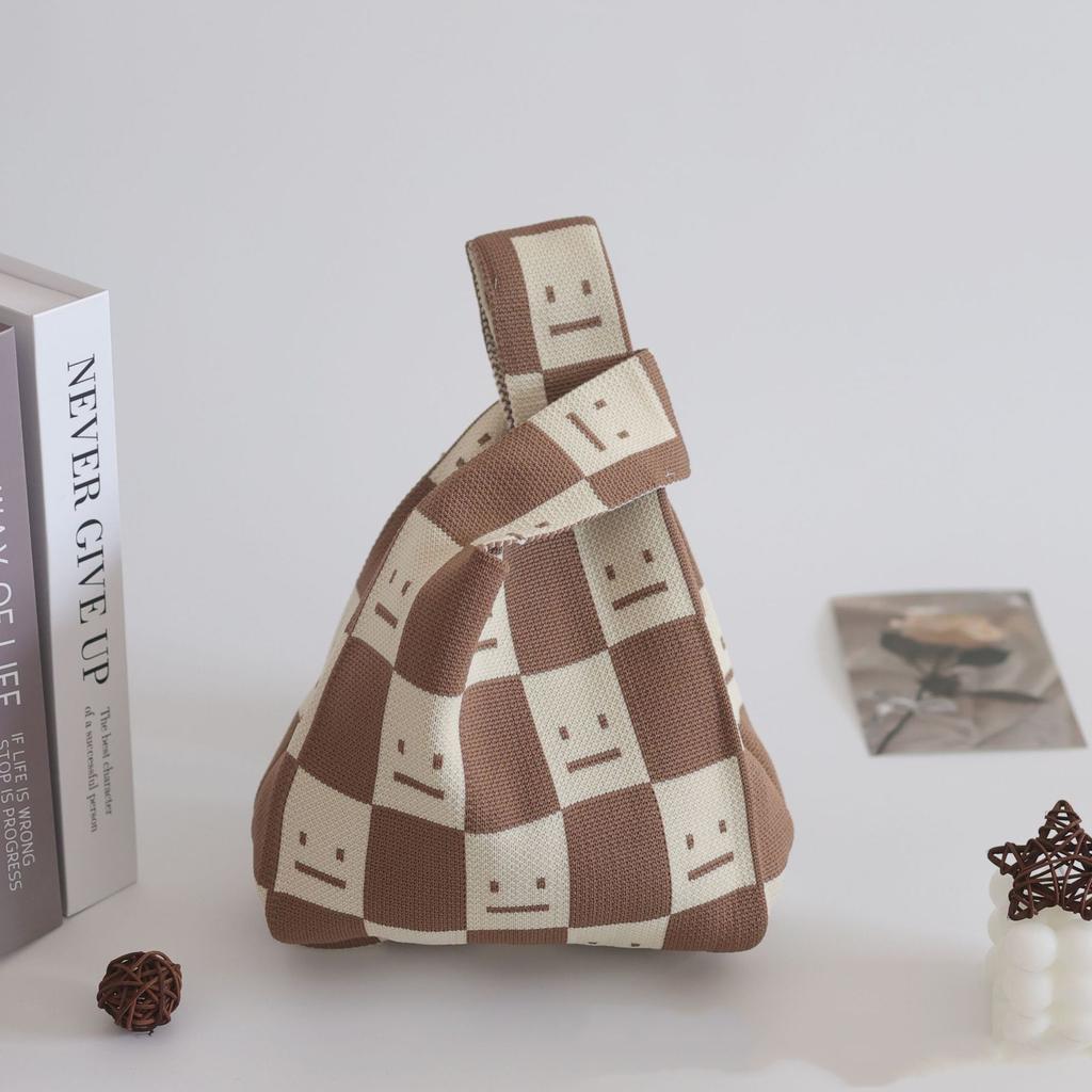 Women's Knot Wrist Bag Handmade Knitted Bag Portable Mini Striped Tote Bucket Phone Bags Large Capacity Autumn Winter Handbags