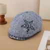 Leopard Denim Beret Hat Star Rivet Baseball Hat New Newsboy Cap  Y2K