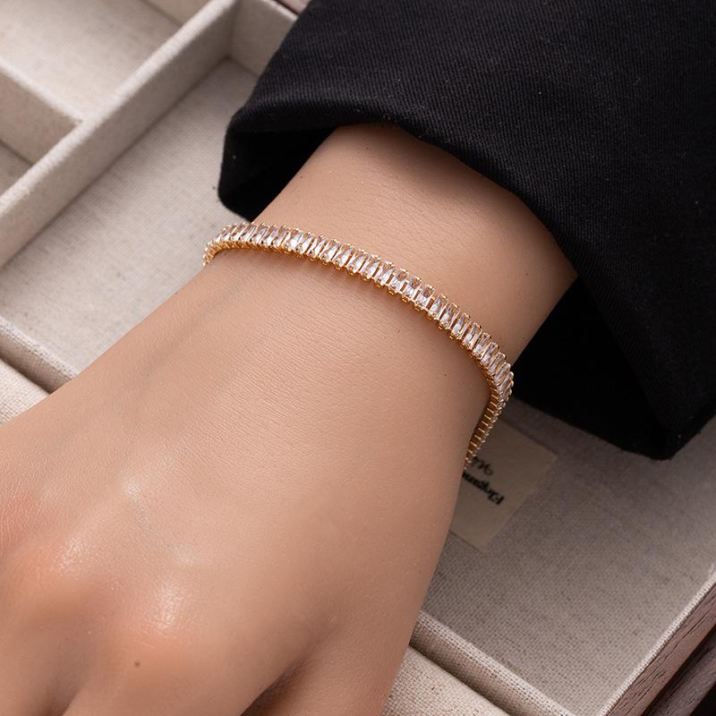 Earrings Color Zircon Bracelet Rectangle Full Diamond Tennis Bracelet E-Commerce Special Hand Jewelry