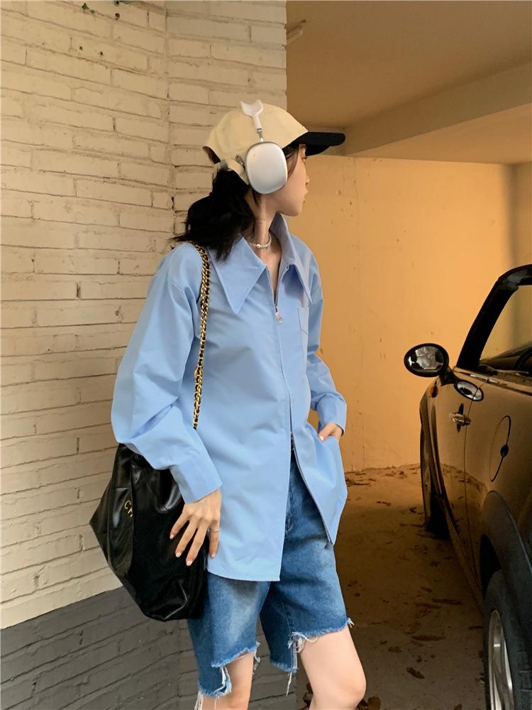 Stretch Cotton Zipper Long Sleeve Women's Loose Slimming Japanese Style Shirt Jacket