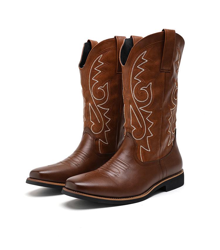 Herren Retro Leder Cowboy Stiefel - Größe 48 Hohe Stiefel für Frühling, Herbst und Winter Trends