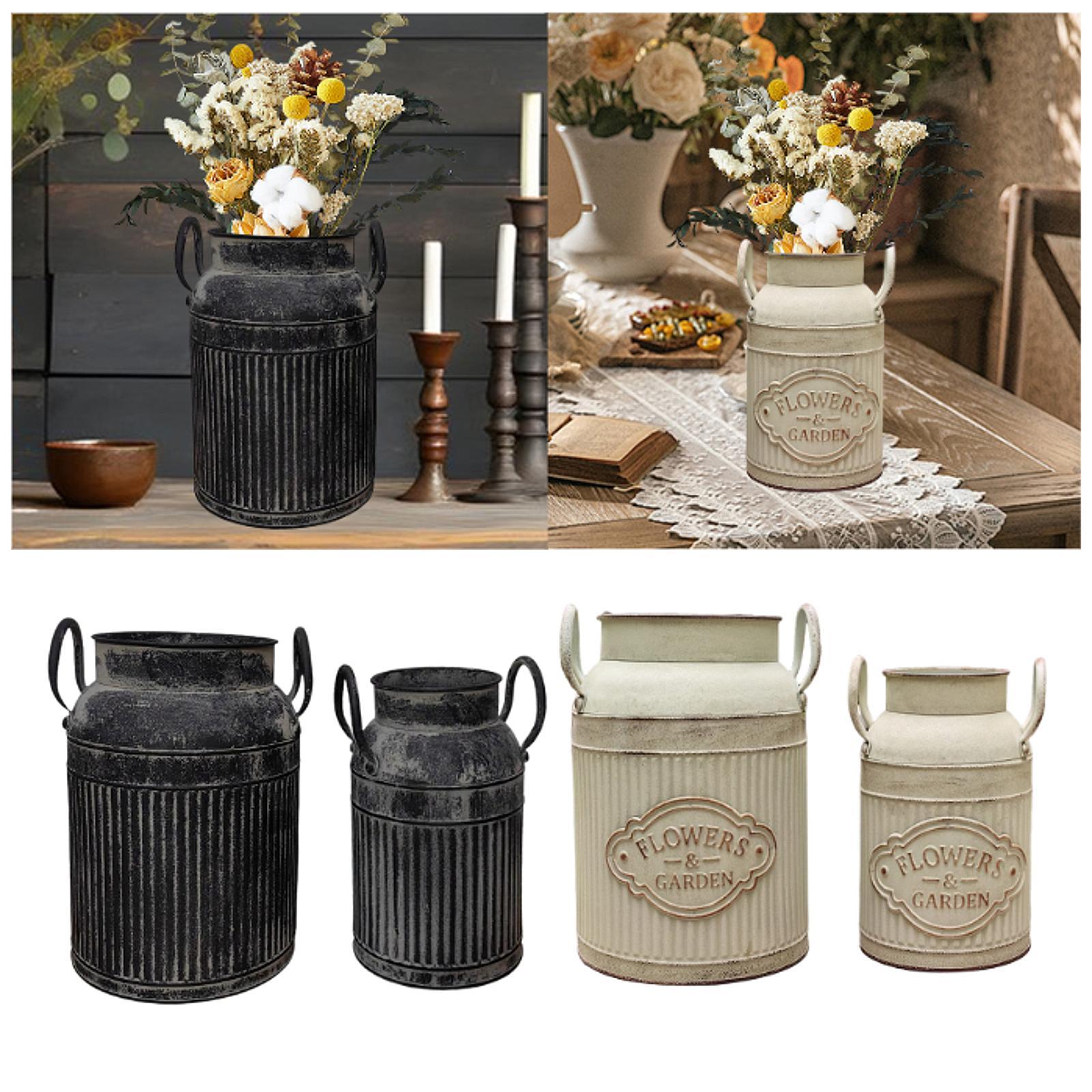 Flower Rustic Jug Decorative Metal with Handle Farmhouse Vase Milk Jug Vase for Living Room Table Centerpiece Wedding Country