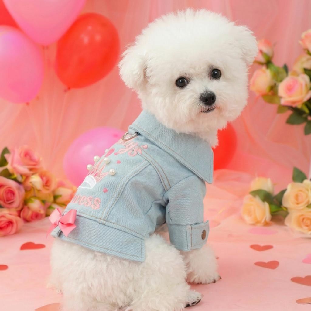 Pet clothes autumn and winter new small dog puppy happy dog cat warm and comfortable little princess denim clothes