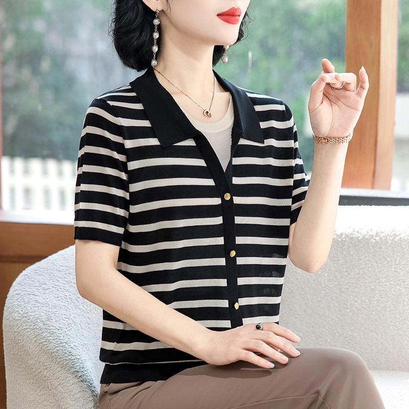 

Mother s Day Gift: Women s Ice Silk Short-Sleeve Summer Top for Middle-Aged & Elderly 5XL (recommended 150-165 pounds)