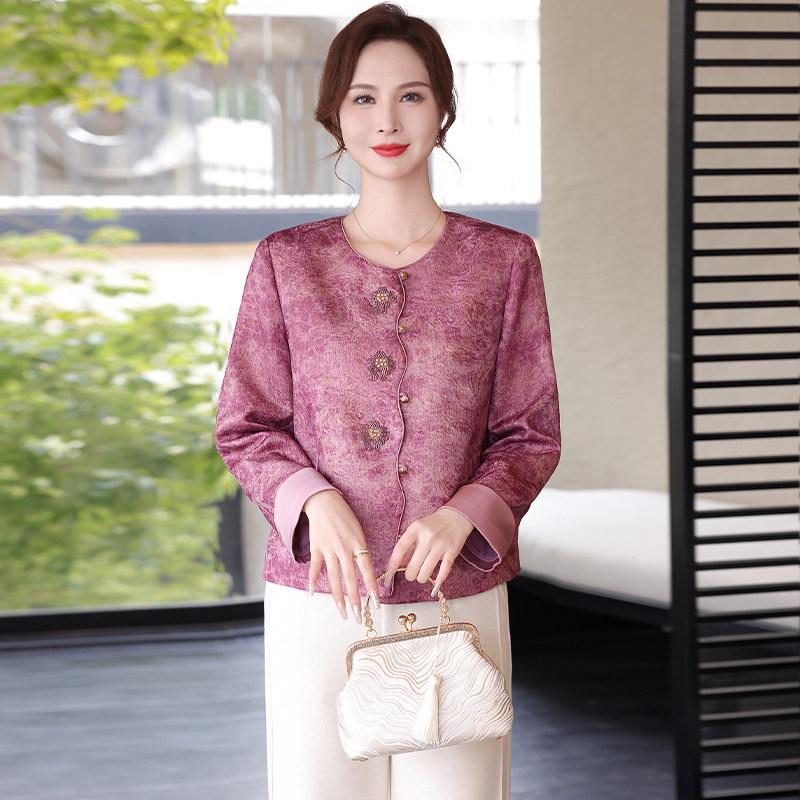 

Chic Spring Outerwear: Chinese-Style Trendy Tops for Middle-Aged and Elderly Women - Perfect Mother s Day Gift XL (105-120 jin) розовый/фиолетовый