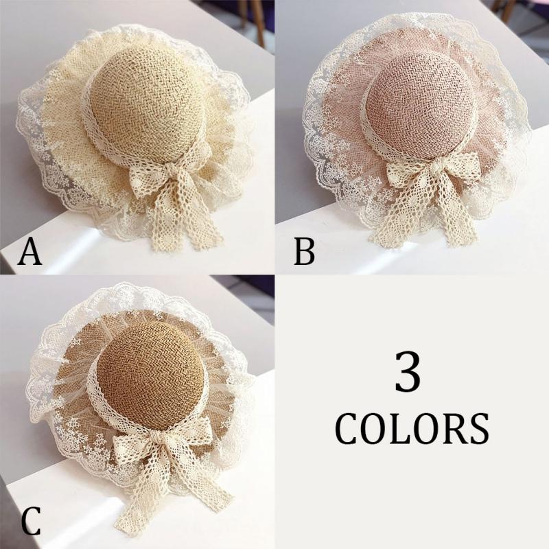 Girls Hats Summer Flowers Bow Straw Hat Children's Beach Cap Wide Brim Bohemia Cap Sun Hats