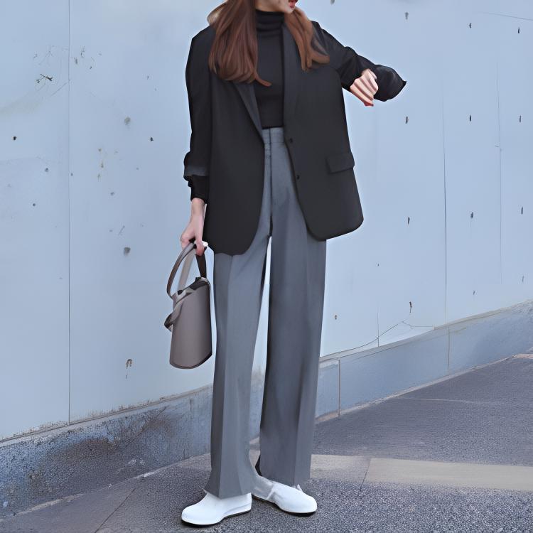 UNIQLO Solid Color Pleated Loose Wide Leg Casual Pants Women bottoms Lead-Gray 458505-06