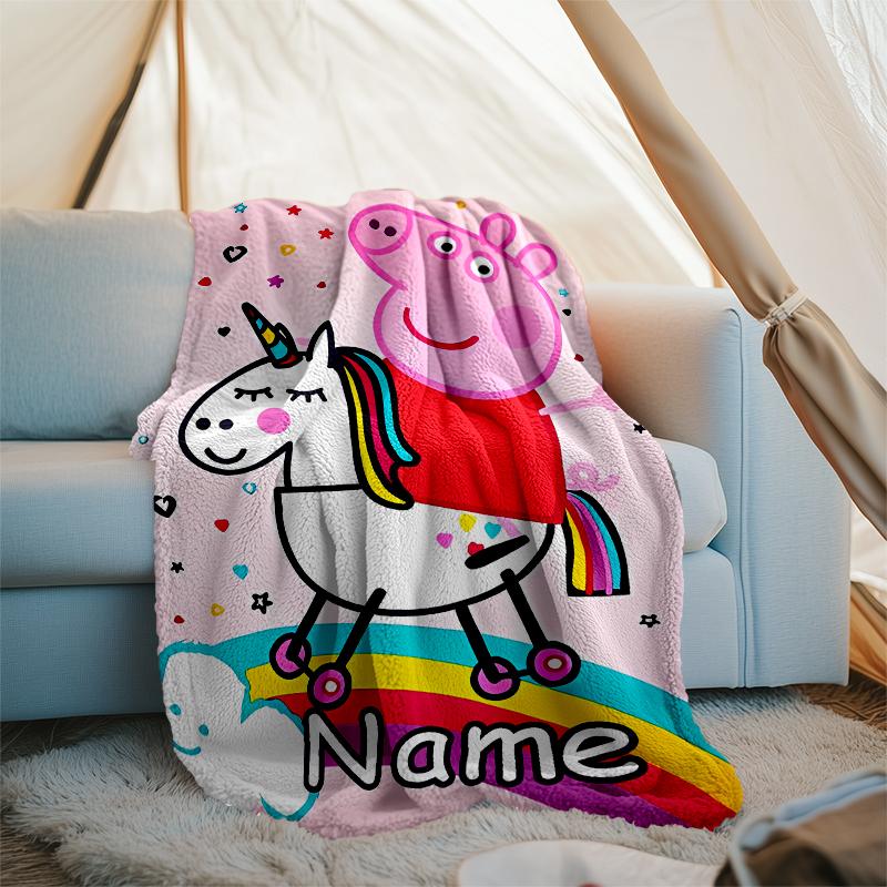 Personalized Custom Name Blanket - Peppa Pig Print Design,Blanket for Sofa,Bed,Travel,Camping - Soft and Warm, Great Gift