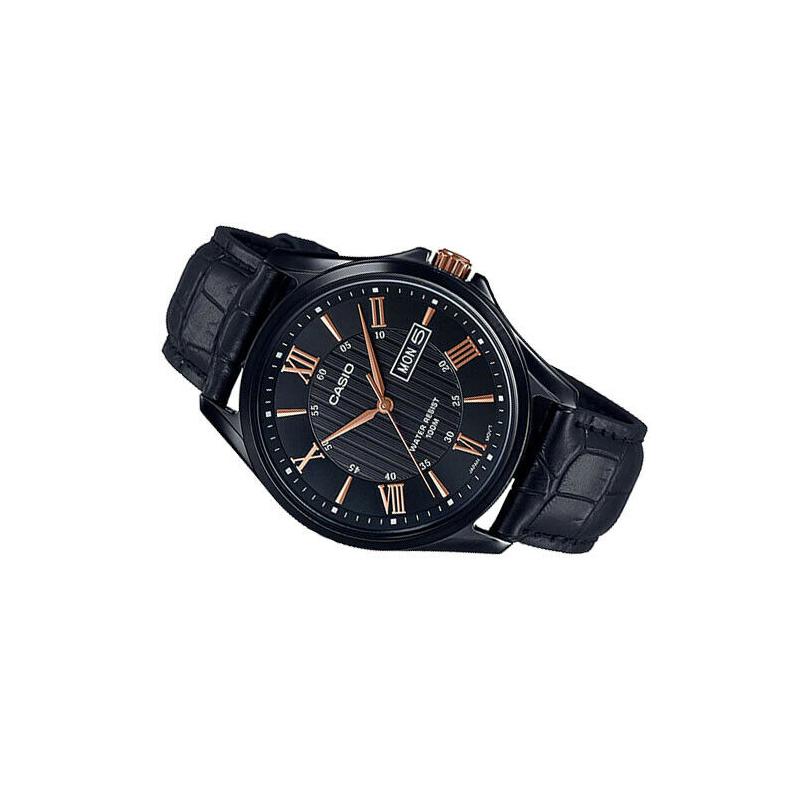 Casio STANDARD Series Retro Pointer Watch Calendar Model Quartz Movement Leather Strap Japanese and Korean Watch Men's Watch Black Dial MTP-1384BL-1A2