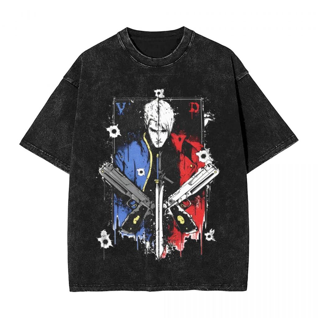 Devil May Cry T Shirt Washed Oversized Streetwear Hip Hop Vintage TShirts for Men Women Clothing Short Sleeve Cotton Tee Shirt