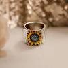 Retro Sunflower Pattern Couple Ring - Wide Style, Unisex, Popular and Creative Design