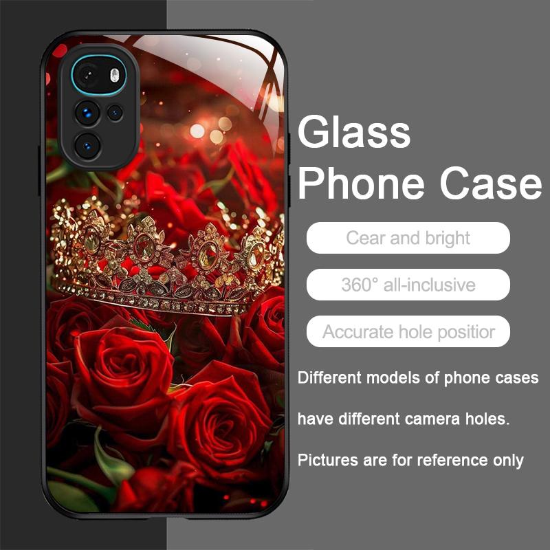 

Розкішний Чохол для Телефона з Квітковим Візерунком та Загартованого Скла Корона для Motorola Moto G85 G84 G75 Edge 50 Fusion 40 Neo 30Pro 5G Motorola Edge 30 Pro