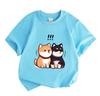 Kids Boys Girls Crew Neck Short Sleeve 100% Cotton T-shirt, Cute Cartoon Shiba Inu Couple Surprised Print Casual Soft Breathable Summer Tee for Childr