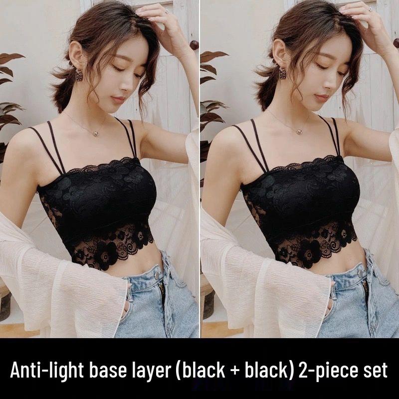 Korean Style Lace Strapless Camisole with Chest Pads for Female Students - Anti-Exposure, Beautiful Back, Summer Wear