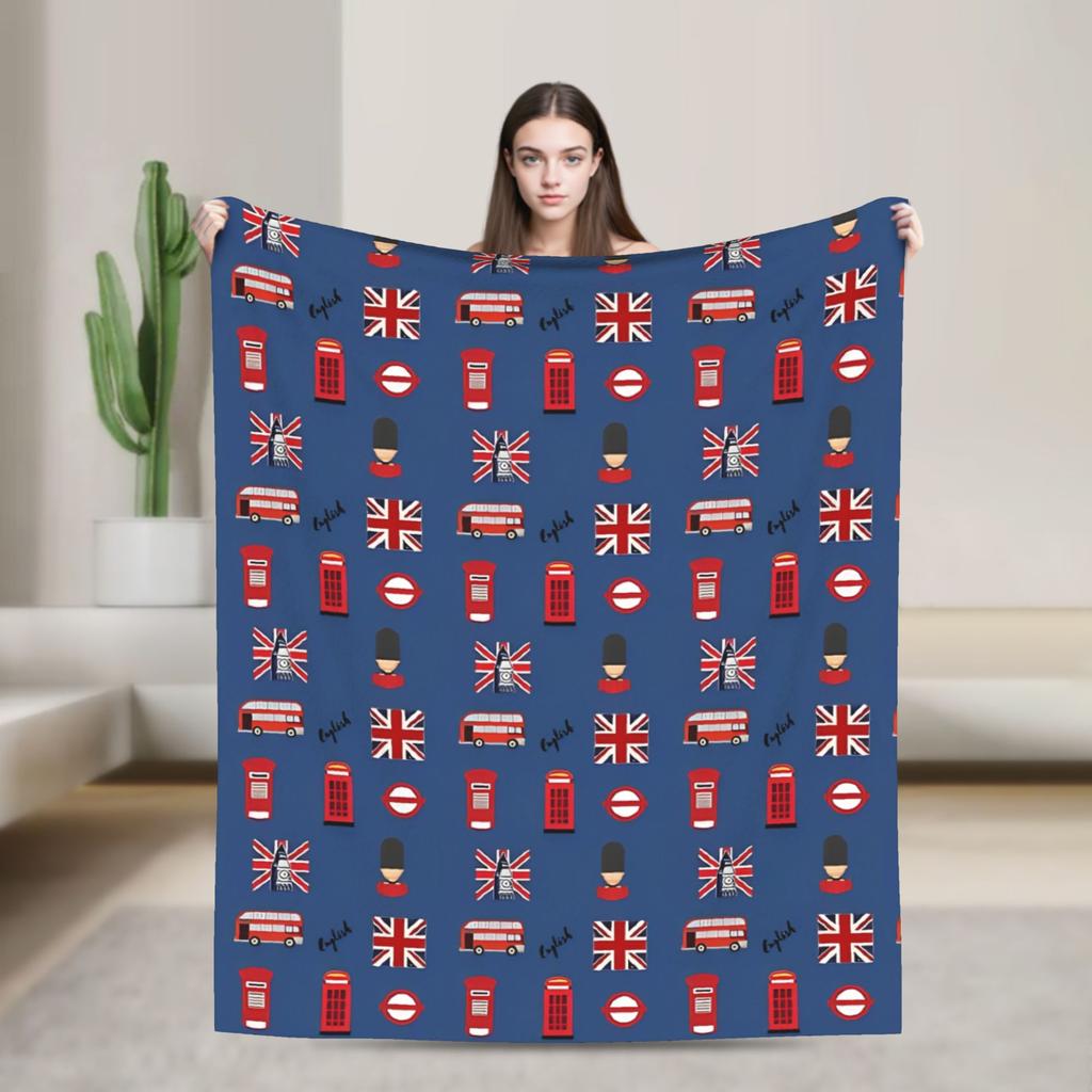 Union Jack Flag Knitted Fashion Blanket Flannel UK United Kingdom Great Britain British Warm Throw Fashion Blanket for Outdoor Travel Breath