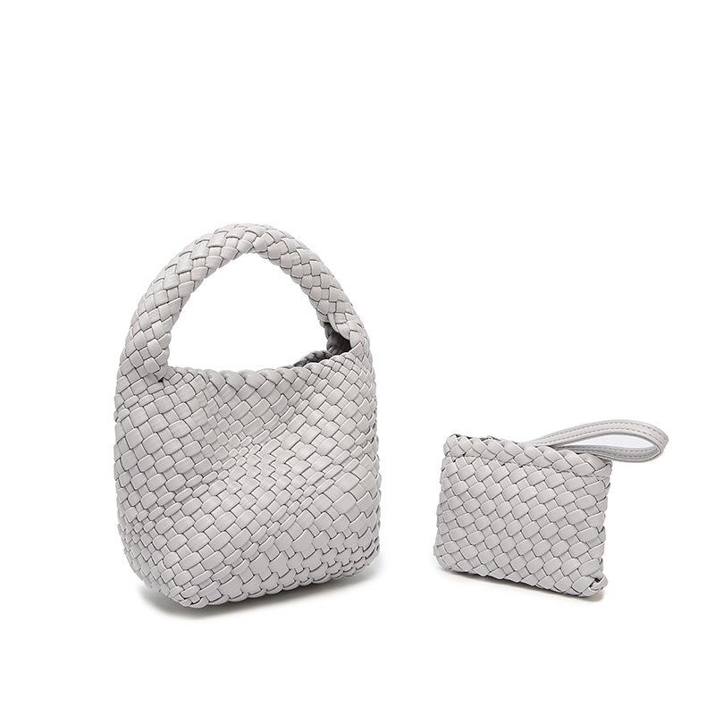 

New pu soft leather hand-woven bag women s portable vegetable basket small bag fashion commuter messenger bag светло-серый