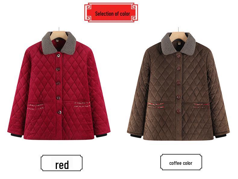 Veste d'hiver doublée de velours grande taille pour femme - Manteau chaud en coton pour mamie