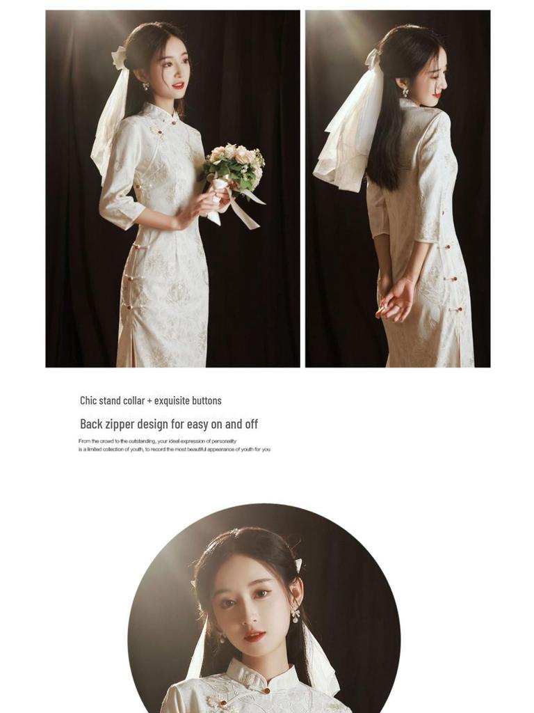 Elegantes Herbst-Weißes Langarm-Cheongsam für Junge Frauen
