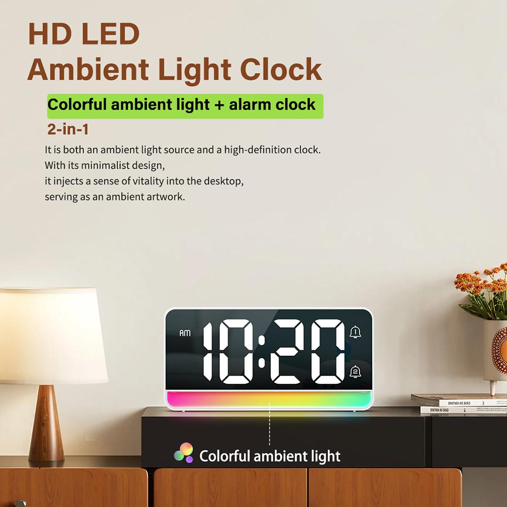 LED Digital Alarm Clock with Color Changing Night Light Easy Read Display for Bedroom Kitchen Office Home Décor