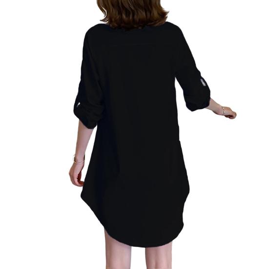 

Женская рубашка с лацканами, длинный рукав, рубашка средней длины, однотонная, с пуговицами, планка, повседневная, стандартный крой, топы для повседневной носки M чёрный