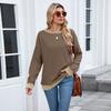 Women's Round Neck Loose Top Long Sleeved Color Blocked Ribbed Sweatshirt