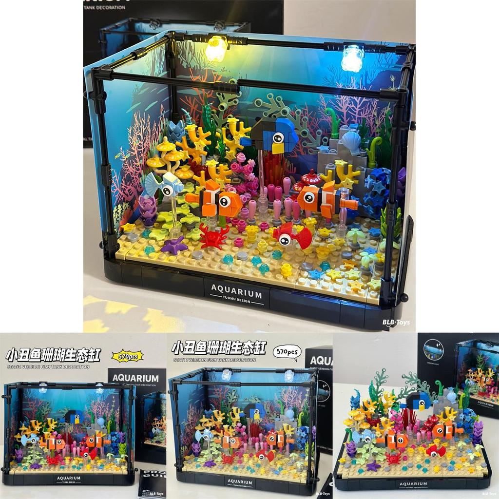 Stavebnice Clown Fish Coral Ecosystem s osvětlením pro DIY dekoraci akvária a vzdělávací hru