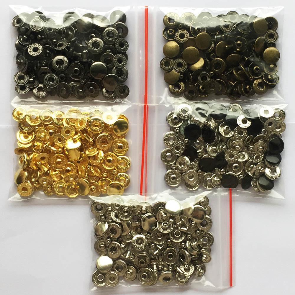 Round Metal Snaps Button For Leather Clothes Bags Snap Fastner Press Studs Kit Tool Installer Silver Buttons 831/633/655/201/203