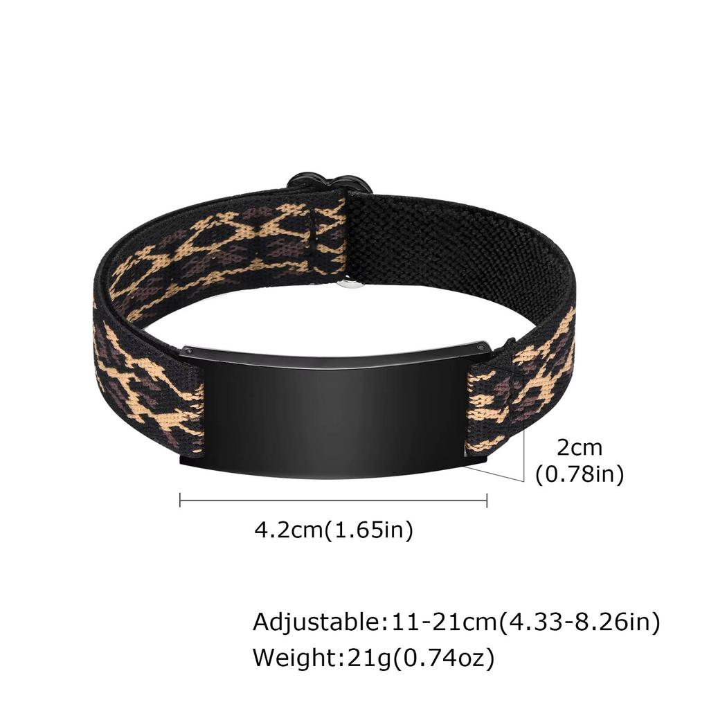 Vnox Free Engraved Curved Plate Bracelets Elastic Wristband for Men Women, Stainless Steel Adjustable Band, Personalized Jewelry