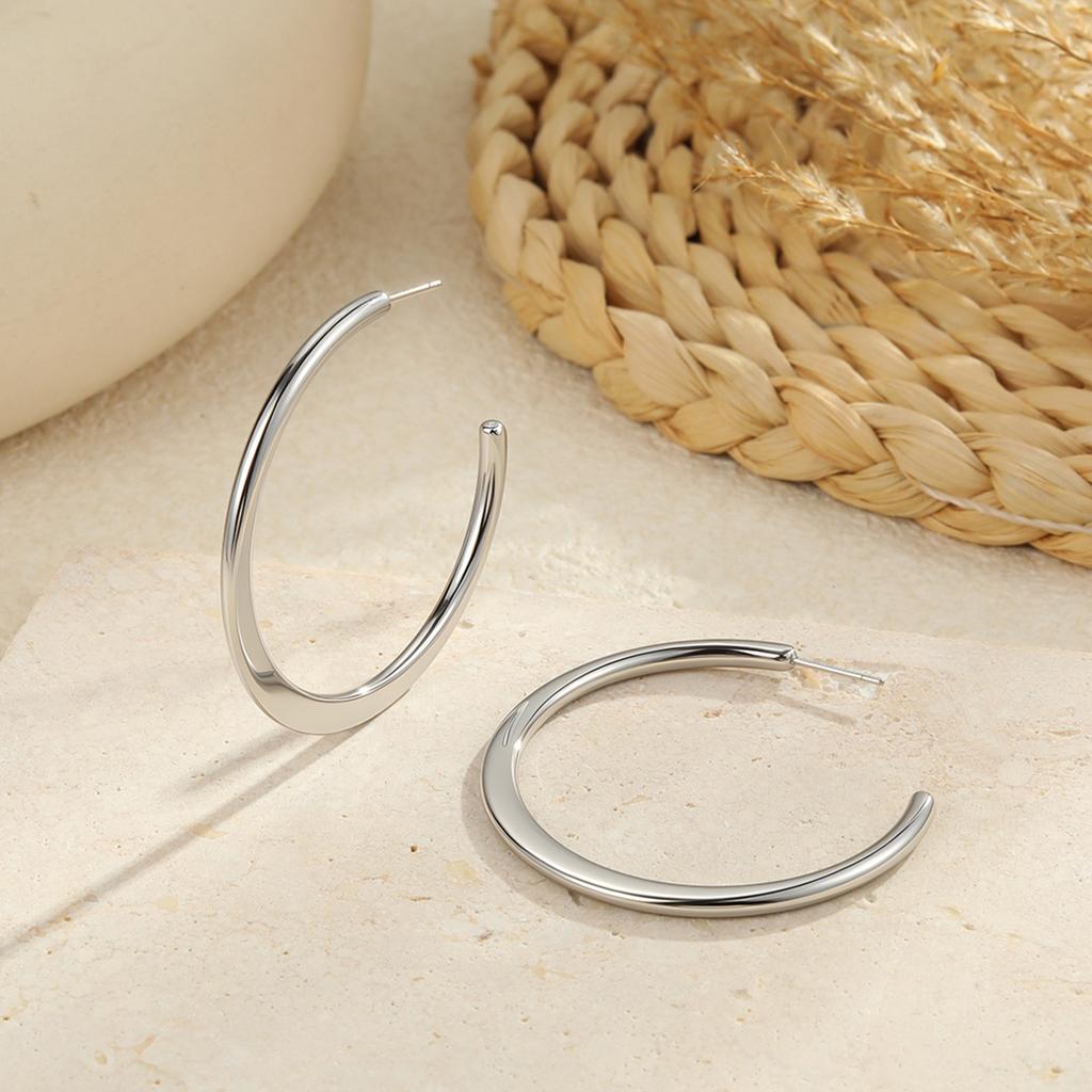 GEMCHIC Women's Classic Ins Large Hoop Earrings Stainless Steel 18K Gold Plated Polished Fashion Accessories