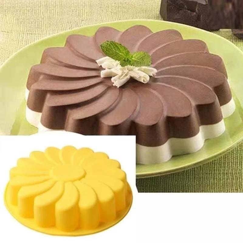 Moule à gâteau en silicone en forme de pétale tourbillon Moule à gâteau en silicone Moule de cuisson pour gâteau tournesol Outil de cuisson Moule 3D Plateau Fourniture de fête DIY