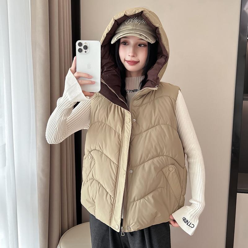 New autumn and winter cotton vest loose fashion thermal vest cotton vest hooded short girls coat tide