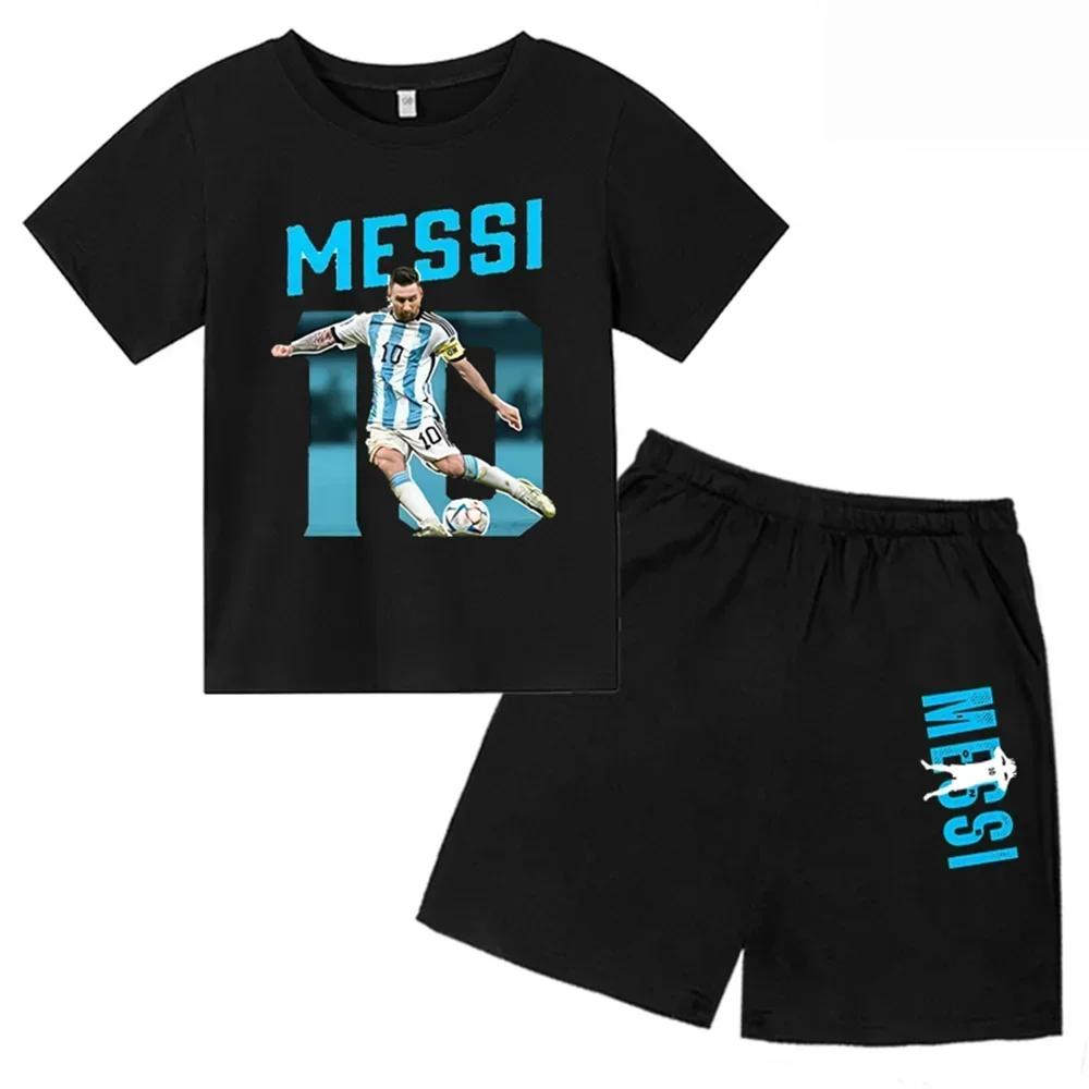 Set Estivo per Bambini Marca Messi Stampa T-shirt a Maniche Corte + Pantaloncini Set 2 Pezzi Tuta Sportiva Moda Casual Bambino Ragazzo Ragazza Abbigliamento per Fan