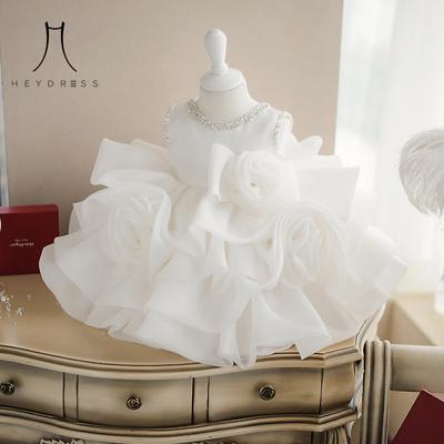 Baby eenjarige jurk prinsessenjurk nieuwe stijl babymeisjes gezwollen garen verjaardag witte jurk westerse stijl gezwollen garen feestjurk voor meisjes