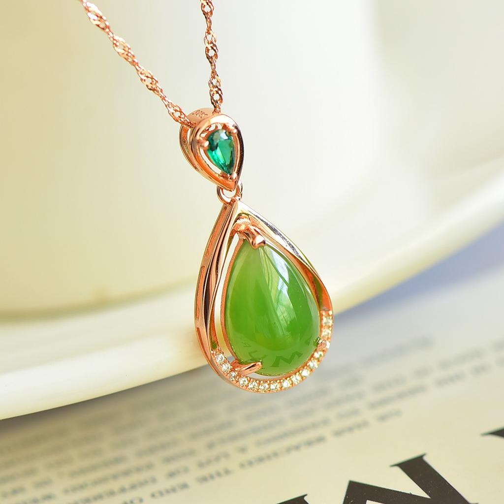 Hotan Jade S925 Silver Jasper Water Drop Pendant for Women