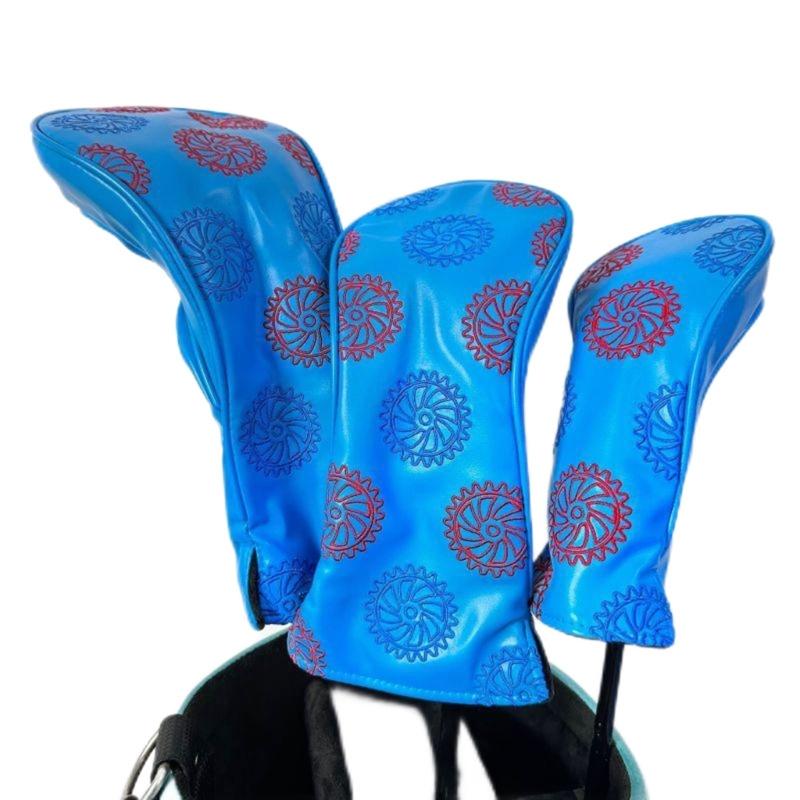 3 ks Voděodolné Potahy na hlavy golfových holí Koženka PU Potah na hlavu golfové hole Vzor ozubeného kola Potah na hlavu fairwayového woodu Golfové příslušenství