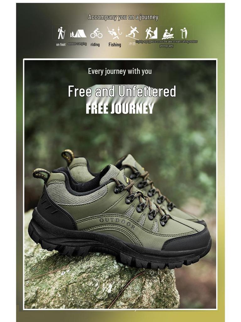 Men's Extra Large Size 49 Leather Hiking Shoes - Low-Top Outdoor Footwear for Autumn & Winter