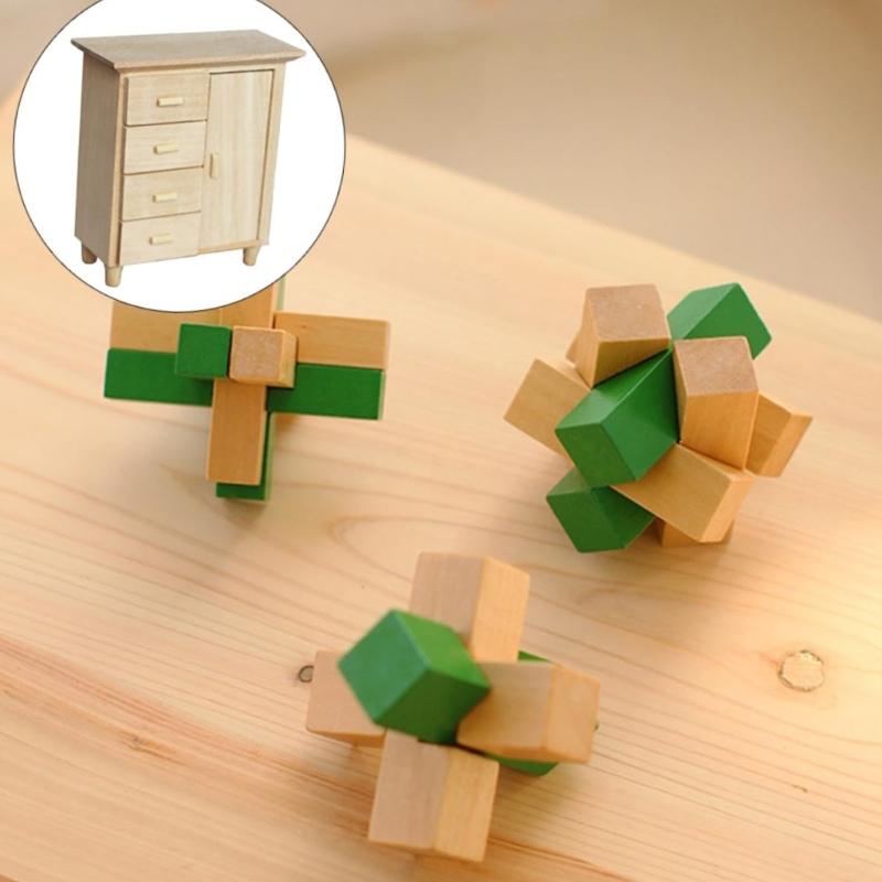 Antique 4 Drawer Miniature Cabinet Accurate 1/12 Dollhouses Furniture For Realistic Bedroom Decors And Organizing