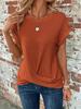Solid Color Round Neck T-shirt with Twist Hem - Women's Elegant Spring/Summer 2025 Collection
