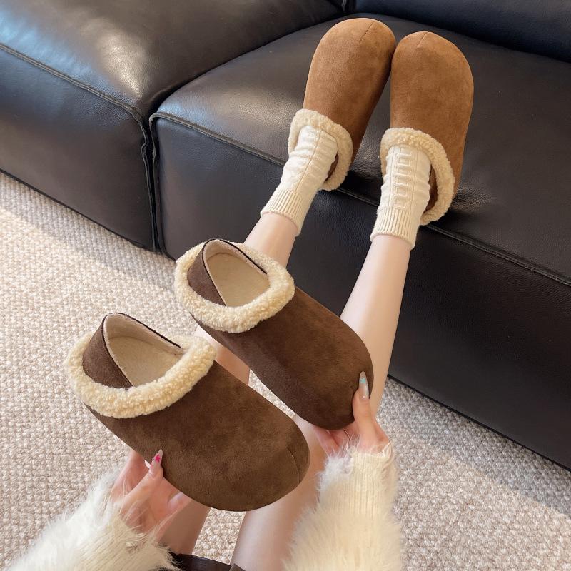 Thick-soled inner height-increasing Birkenstocks women's shoes fleece snow boots 2025 new winter one-pedal fluffy shoes half slippers