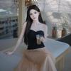 Sexy Spice Girl Beautiful Back Kink Sleeveless Tube Top Women's Summer Inner Design Sense Outer Wear Pure Desire Black Top