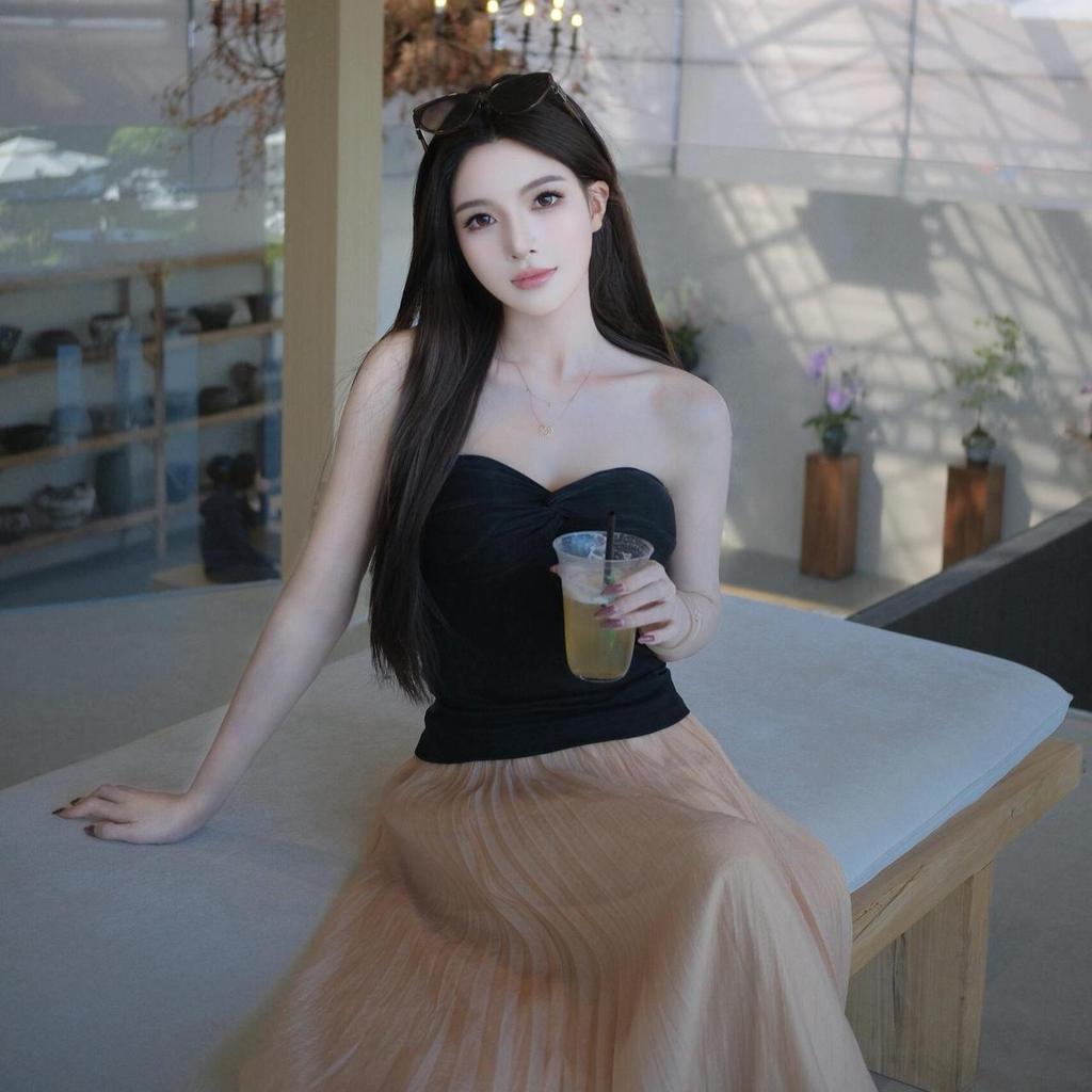 Sexy Spice Girl Beautiful Back Kink Sleeveless Tube Top Women's Summer Inner Design Sense Outer Wear Pure Desire Black Top