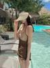 Contrast V-Neck Halterneck Jumpsuit & Slimming Two-Piece Swimsuit Set