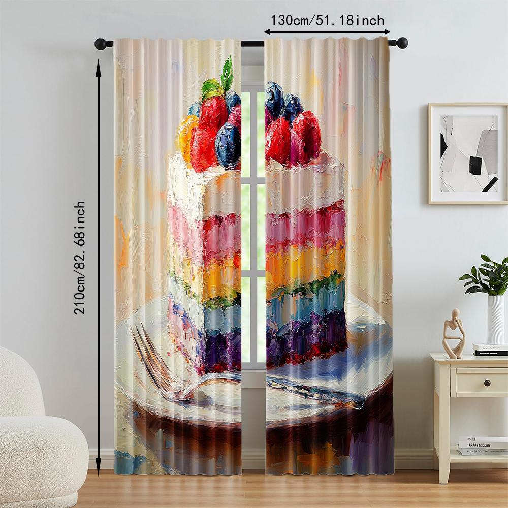Versatile Polyester Transparent Curtains Home Decoration Retro Cake Use Bedrooms Living Rooms Curtain Set Of 2 Made Washable Area Ready
