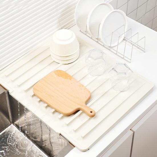 Sink Drain Mat Non-Slip Surface Large Size Thick Silicone Heat Resistant Flexible Cutlery Holder with Slope Drainage Design