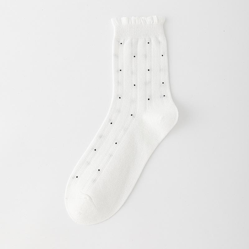 

Female Spring and Autumn Sweet Polka Dot Fungus Lace Medium Tube Pile Cotton Socks 1 pair белый