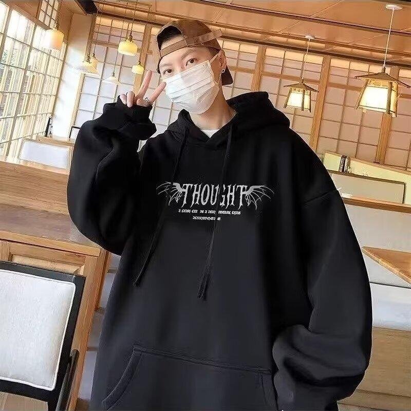 

Ретро-свитер в стиле Гонконга, мужской свитер с капюшоном на весну и осень, американский тяжелый уличный стиль, модный бренд, мешковатое пальто 2XL чёрный