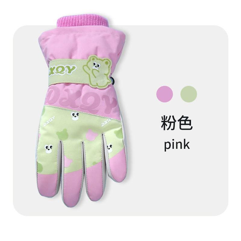 Kids Ski Gloves With Cartoon Space Print Warm Fleece Lined Touchscreen Windproof Winter Mittens Boys Girls