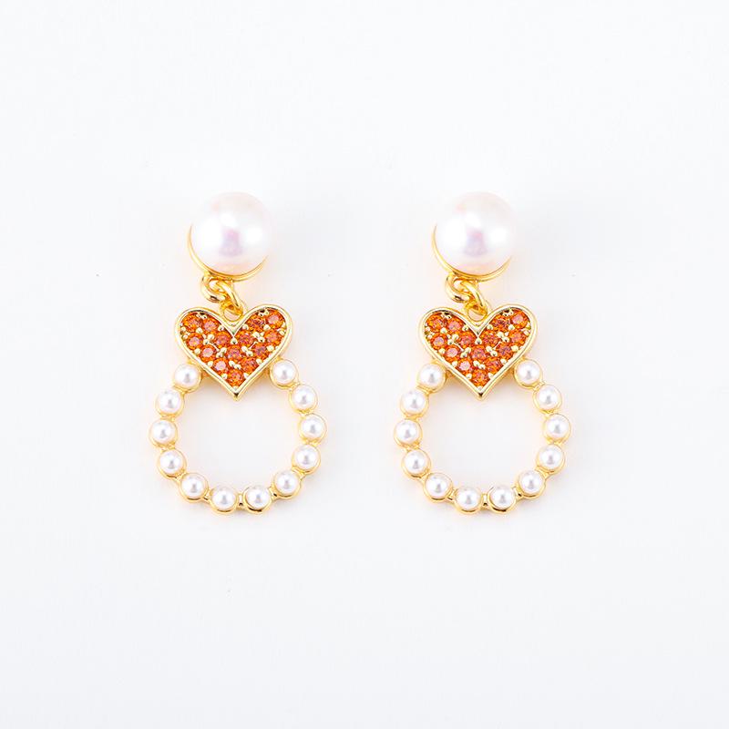 Boucles d'oreilles pendantes cœur coréen incrusté de diamants et de perles - Bijoux polyvalents et à la mode