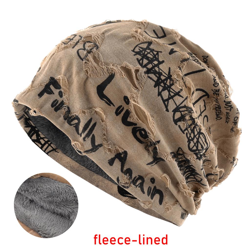 Letter Print Beanie Hats For Women Men Vintage Wasteland Style Spring Summer Warm Fleece-lined Winter