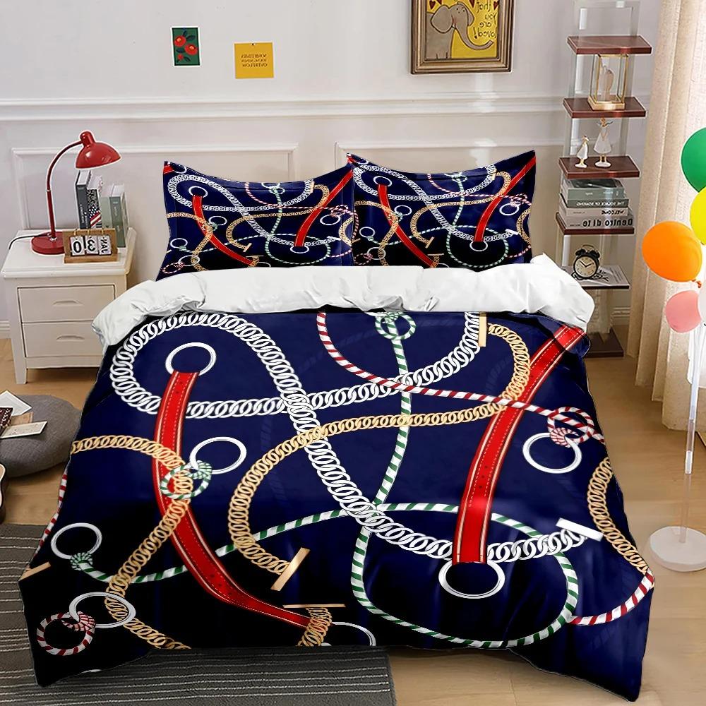 HD Luxury Chain Belt Print Bedding Set 1 Duvet Cover 1/2 Pillowcases Adult and Children Bedding Set Luxury for Gifts